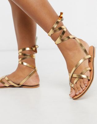 asos gold sandals flat