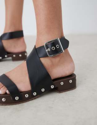 Asos Design Fran Cross-strap Clog Sandals In Black