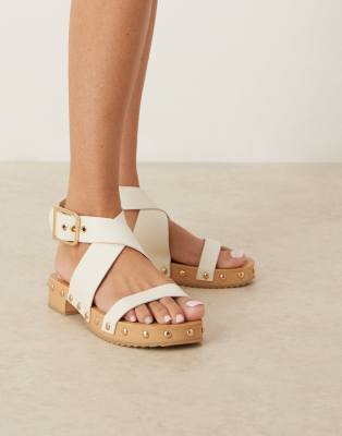 Asos Design Fran Cross-strap Clog Sandals In White
