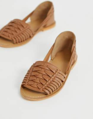 tan leather woven sandals