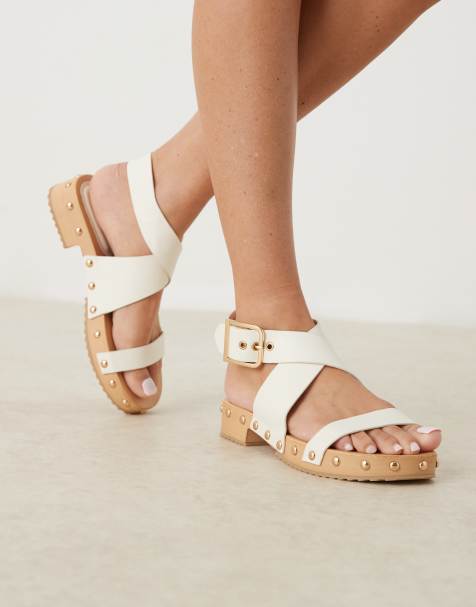 ASOS DESIGN — Fran – Vita sandaler med korsade band och träklack - view 1