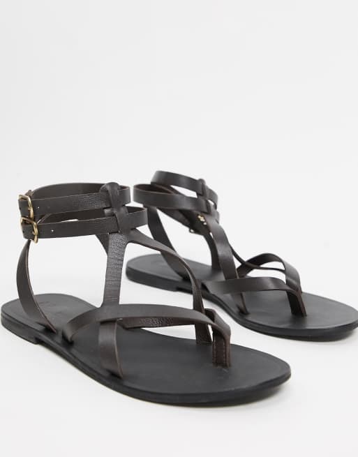 ASOS DESIGN Franca leather gladiator sandals in chocolate brown | ASOS