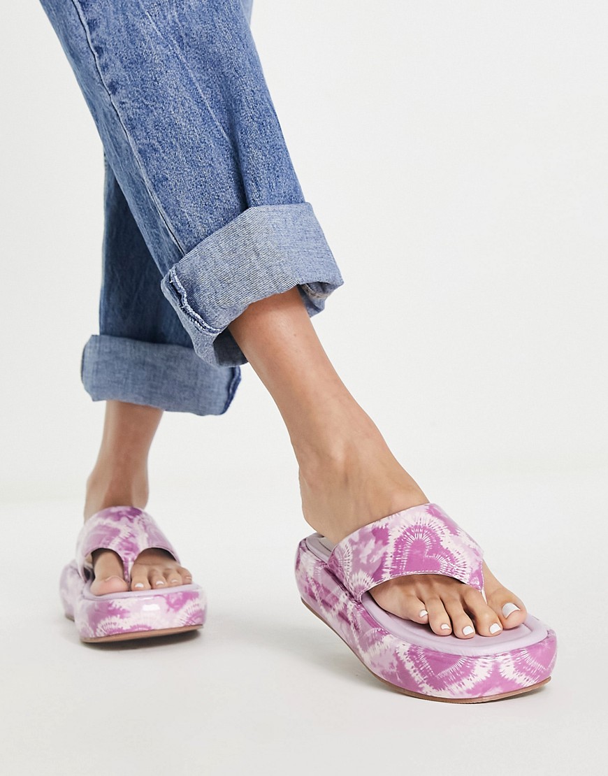 ASOS DESIGN Francesca flatform flat sandals in pink tie dye - PINK