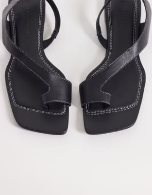 Asos Design Francesca Premium Minimal Clean Toe Loop Flat Sandal In Black