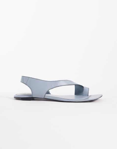 ASOS DESIGN Francesca premium minimal clean toe loop flat sandal in powder blue - view 1