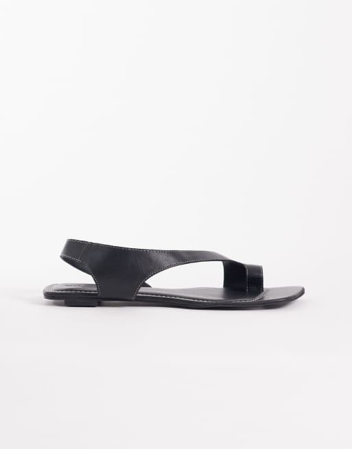 ASOS DESIGN - Francesca - Premium - Minimalistiske flade sandaler med tårem i sort læder, 2 af 4