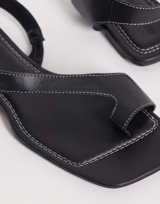 ASOS DESIGN – Francesca – Premium – Svarta, minimalistiska, platta sandaler i läder med tåögla, 4 av 4