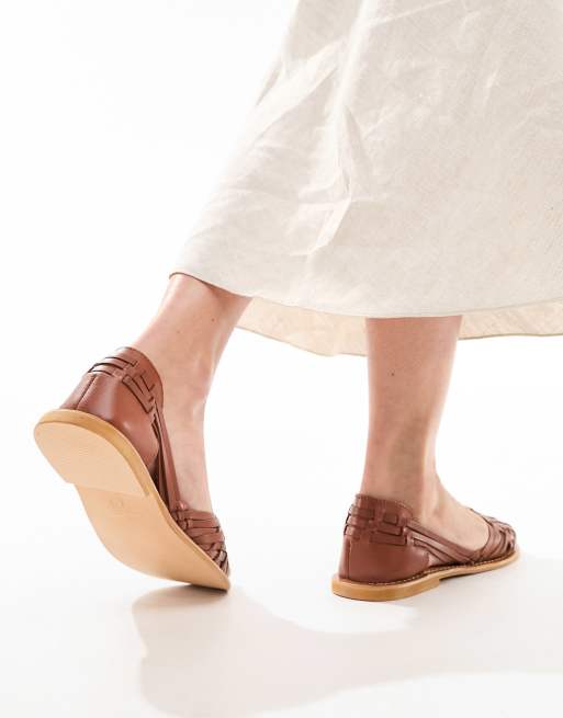 ASOS DESIGN – Francis – Jasnobrązowe, płaskie sandały plecione ze skóry, 2 z 4