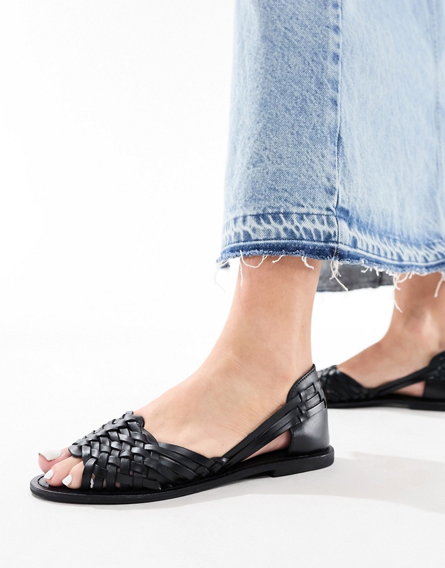 ASOS DESIGN Francis leather woven flat sandals in black