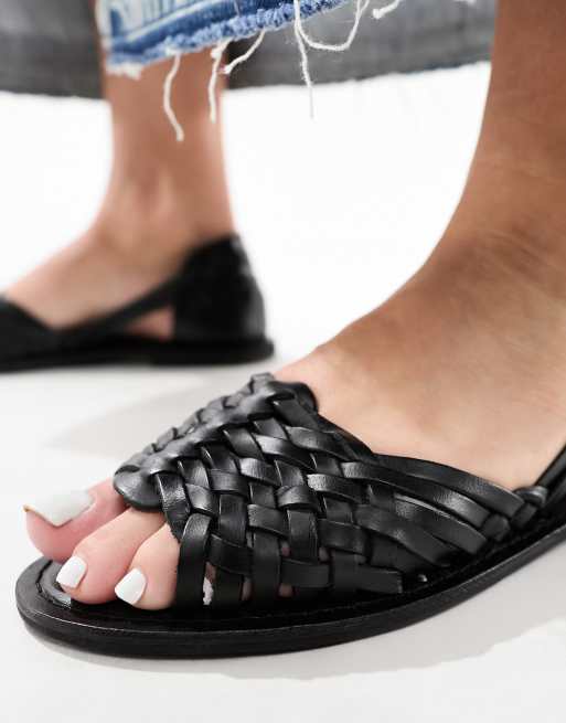 Black leather 2024 woven sandals