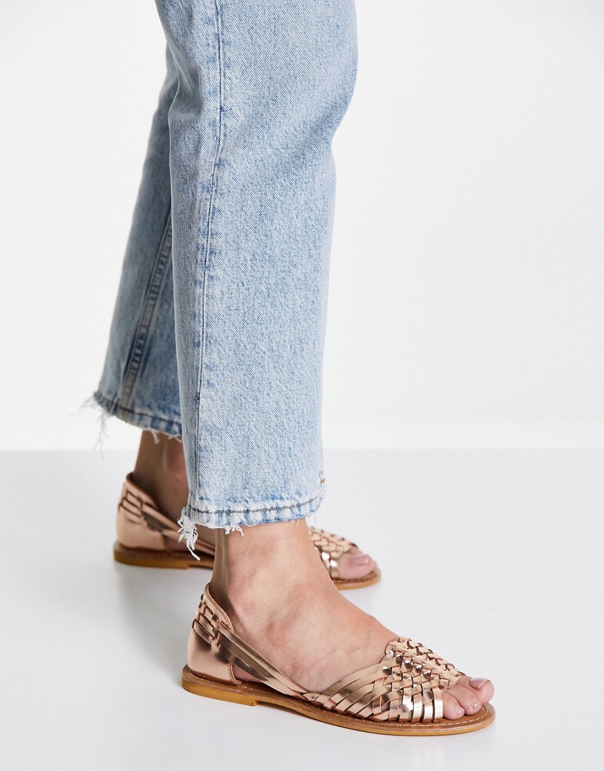 ASOS DESIGN Francis leather woven flat sandals in rose gold