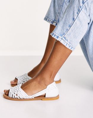 ASOS DESIGN Francis leather woven flat sandals in white