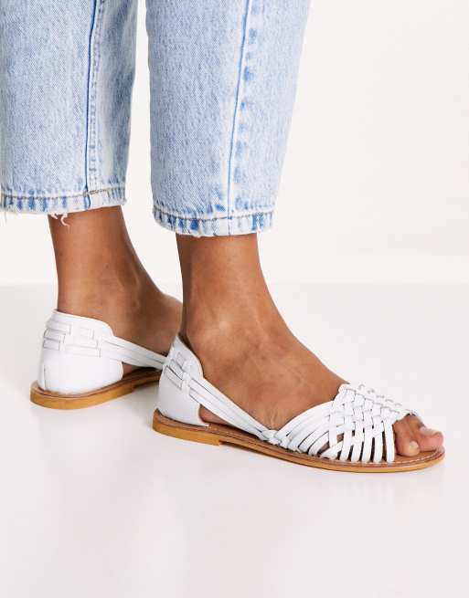 ASOS DESIGN woven sandals in tan leather