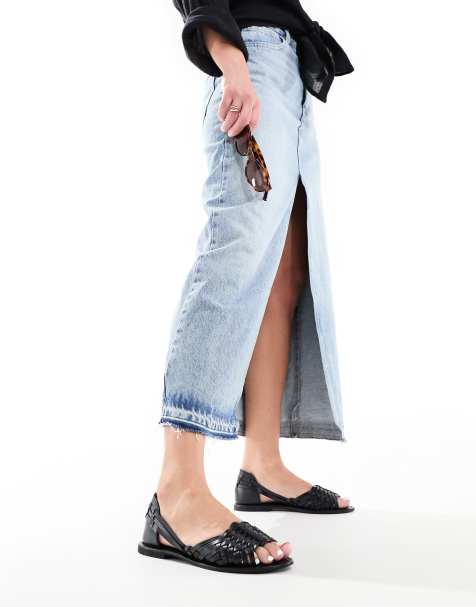 ASOS DESIGN – Francis – Svarta platta sandaler i vävt läder - view 1