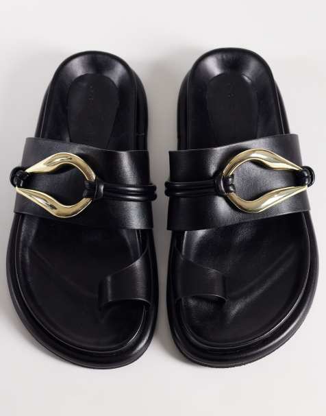 ASOS DESIGN Francisco footbed sandal with metal trim in black - view 1