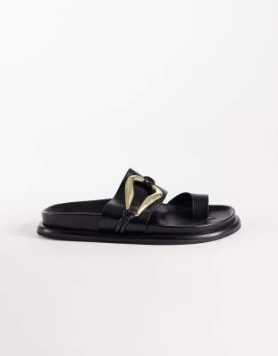 Asos Design Francisco Footbed Sandals With Metal Trim In Black