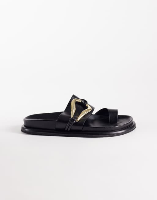 ASOS DESIGN Francisco footbed sandals with metal trim in black, 2 of 4