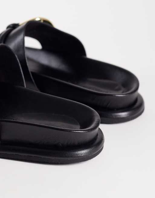 ASOS DESIGN Francisco footbed sandals with metal trim in black, 3 of 4