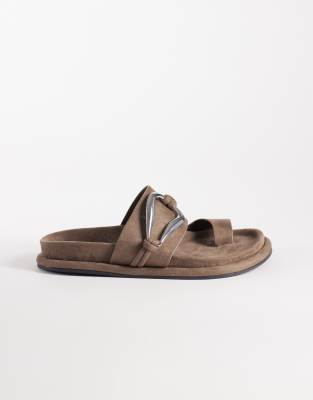 Asos Design Francisco Footbed Sandals With Metal Trim In Green