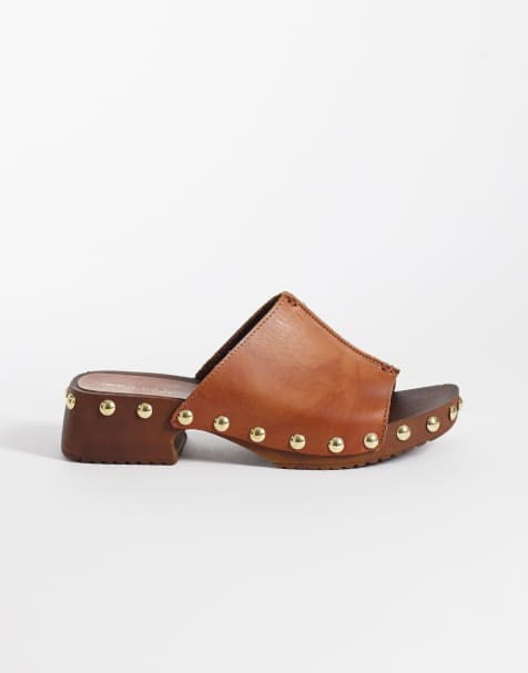 ASOS DESIGN - Franco - Premium - Gyldenbrune mule-sandaler i læder i clog-stil - view 1