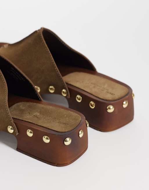 ASOS DESIGN - Franco - Premium - Instap-klompsandalen in olijfgroen suède, 3 van 4