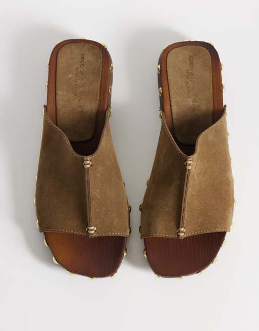 ASOS DESIGN - Franco - Premium - Olivengrønne mule-sandaler i clog-stil i ruskind, 2 af 4