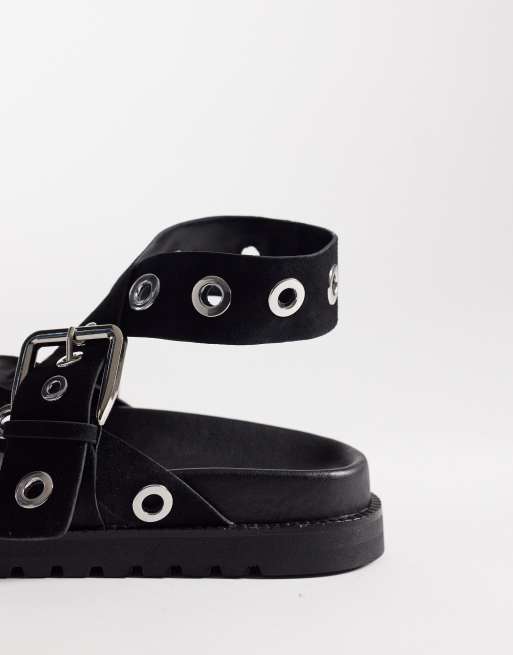 ASOS DESIGN - Francoise - Sandali flatform in camoscio neri con occhielli, 3 di 4