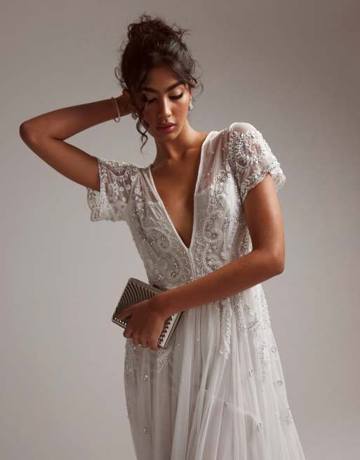 Boutique Lace Plunge Maxi Bridesmaid Dress