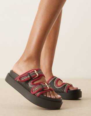  Frankie chunky buckle with footbed sandals with embroidery /pink