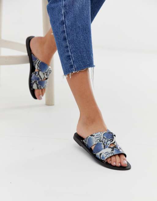snake print sandals flat