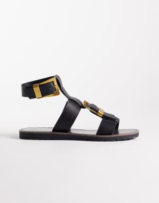 Asos Design Franklin Gladiator Style Sandals With Buckle Detail In Black