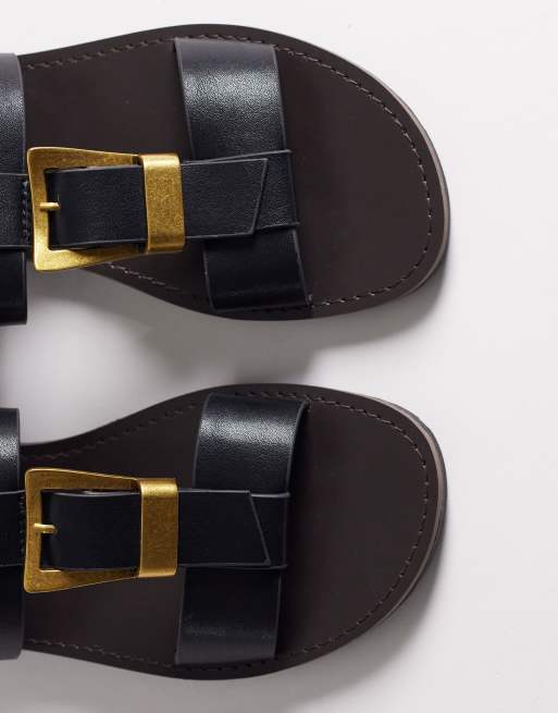 ASOS DESIGN Franklin gladiator style sandals with buckle detail in black, 2 of 4