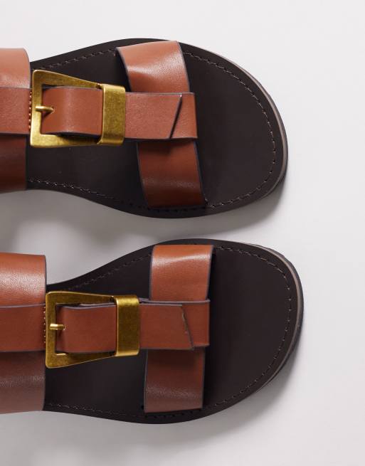 ASOS DESIGN Franklin gladiator style sandals with buckle detail in tan, 2 of 4
