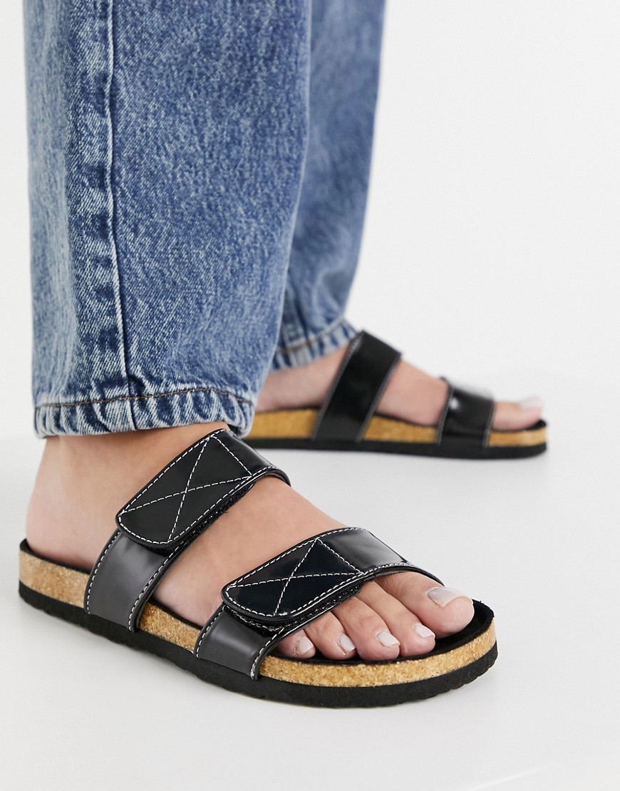 ASOS DESIGN Frankly double strap flat sandals in black