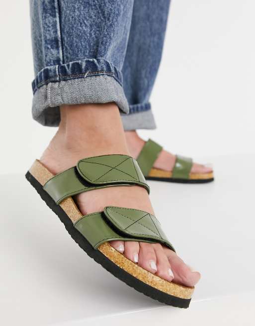 Army green cheap flat sandals