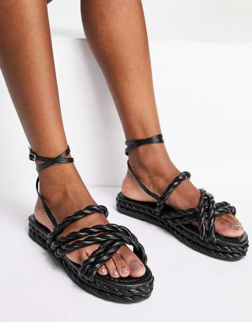 ASOS DESIGN – Franky – Czarne płaskie sandały z motywem sznurka, 2 z 4