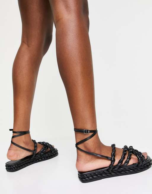 ASOS DESIGN – Franky – Czarne płaskie sandały z motywem sznurka, 4 z 4
