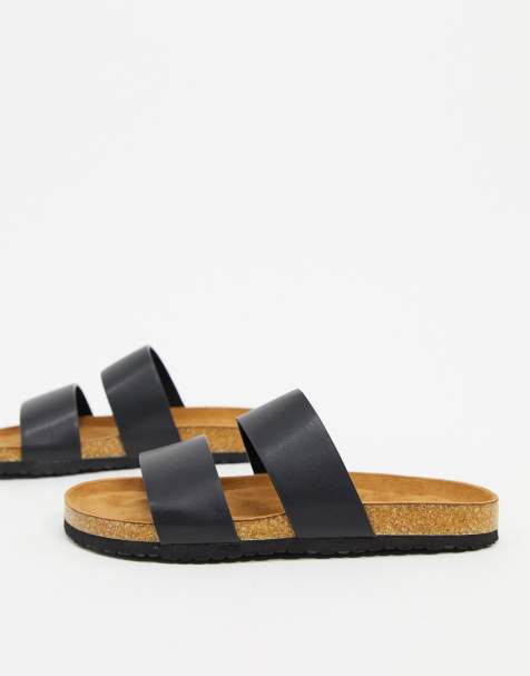 ASOS DESIGN – Fraser – Pantoletten mit doppelten Riemen in Schwarz