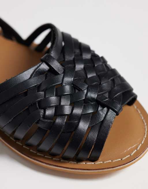 ASOS DESIGN - Fray - Geweven platte sandalen in zwart leer, 2 van 4