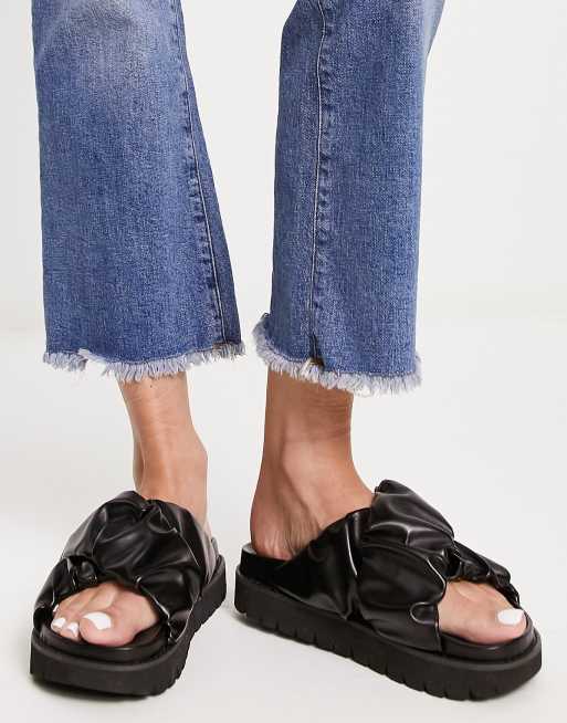 ASOS DESIGN Frazzle ruched flat sandals in black BLACK ASOS