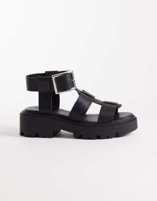 ASOS DESIGN - Freddy - Klobige Fischersandalen in Schwarz mit Absatz