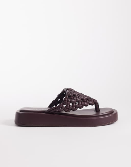 ASOS DESIGN – Frederick – Bordowe plecione sandały na płaskiej platformie, 3 z 4