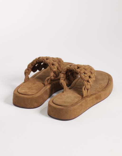 ASOS DESIGN - Frederick - Open geweven slipper-sandalen met plateauzool in zandkleur, 2 van 4