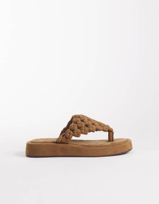 ASOS DESIGN - Frederick - Open geweven slipper-sandalen met plateauzool in zandkleur, 3 van 4