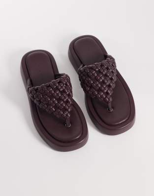 Asos Design Frederick Open Weave Flatform Sandals In Burgundy