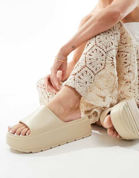 ASOS DESIGN Freedom cleated flatform slider in off-white - view 1