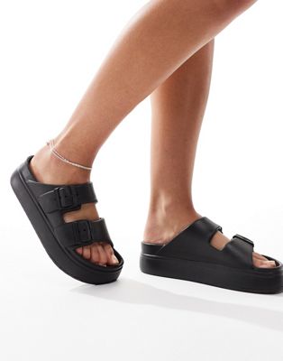 Asos Design Freestyle Flatform Double Buckle Sandals In Black