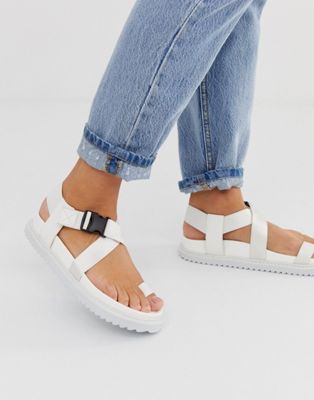 ASOS DESIGN Freestyle toe loop sporty sandals in white | ASOS