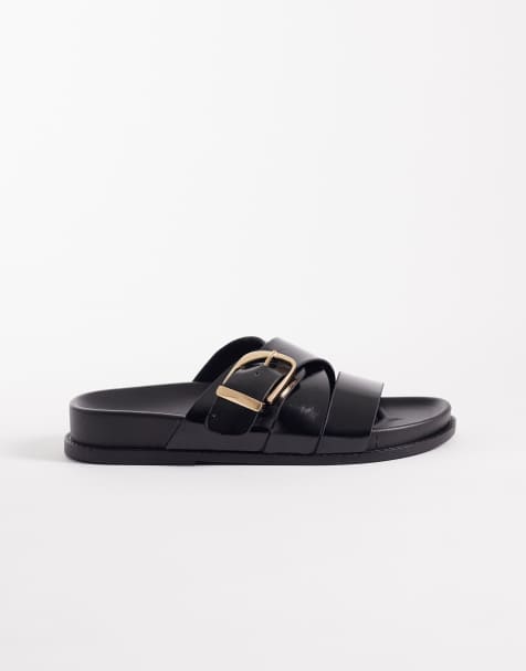 ASOS DESIGN Freeway double strap slider in black - view 1