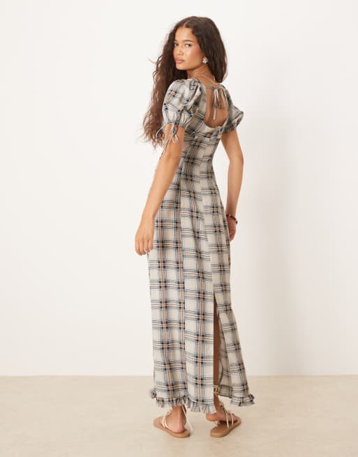 ASOS DESIGN – Freizeit-Midikleid in Bleistiftform mit Karomuster in Grau, 4 von 4